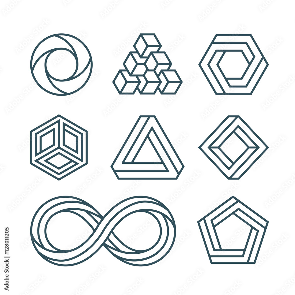 Aufkleber impossible shapes thin line minimal vector icons set