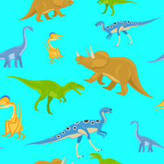 Dinosaur seamless pattern on blue background. Vector illustration