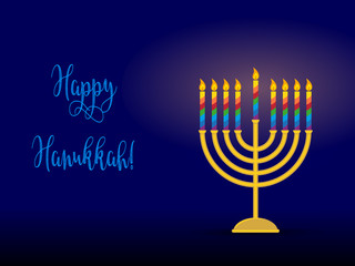 Hanukkah menorah with congratulation, card for jewish holiday
