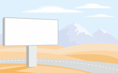 The image of the Billboard on the background of the desert and mountain peaks