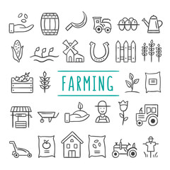 Hand drawn farming and gardening icons. Sketch farming doodles illustrations