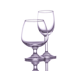 Shot of crystal wine glasses retro style on white isolated.