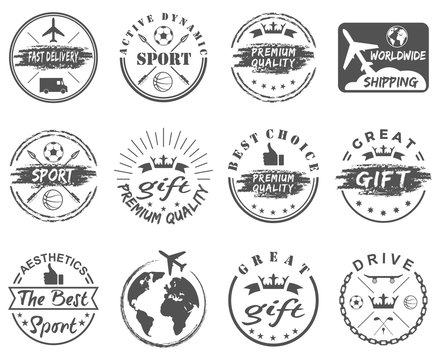 set of vintage, sports, gift emblems