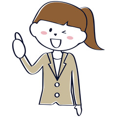 かわいいポニーテール　ベージュのスーツ　ビジネスウーマン 上半身　いいね！
