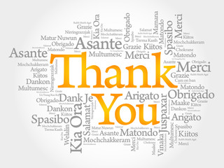 Thank You Word Cloud background, all languages, multilingual for education or thanksgiving day