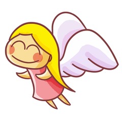 Funny little girl with wing being angel - vector.