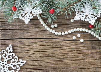 Christmas decorations on wooden background