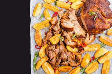 pulled slow-cooked delicious meat roasted in oven