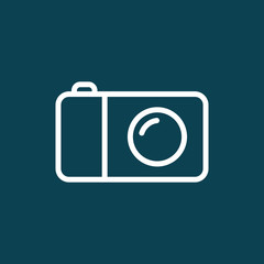 thin line camera icon on blue background
