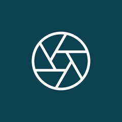 thin line aperture diaphragm icon on blue background