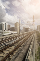 Fototapeta premium BTS, sky train railroad with cloudy sky.