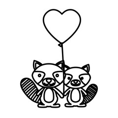 Raccoon cartoon in love icon. Animal cute adorable creature and friendly theme. Isolated design. Vector illustration