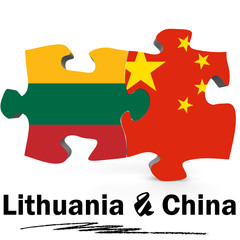 China and Lithuania flags in puzzle