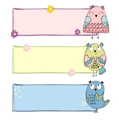Banners with cartoon owl in light colors.