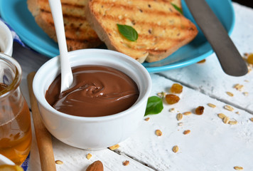 Good morning - toast with Nutella, banana and honey. 