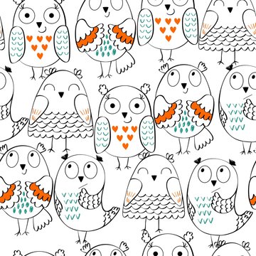 Vector seamless pattern with owls