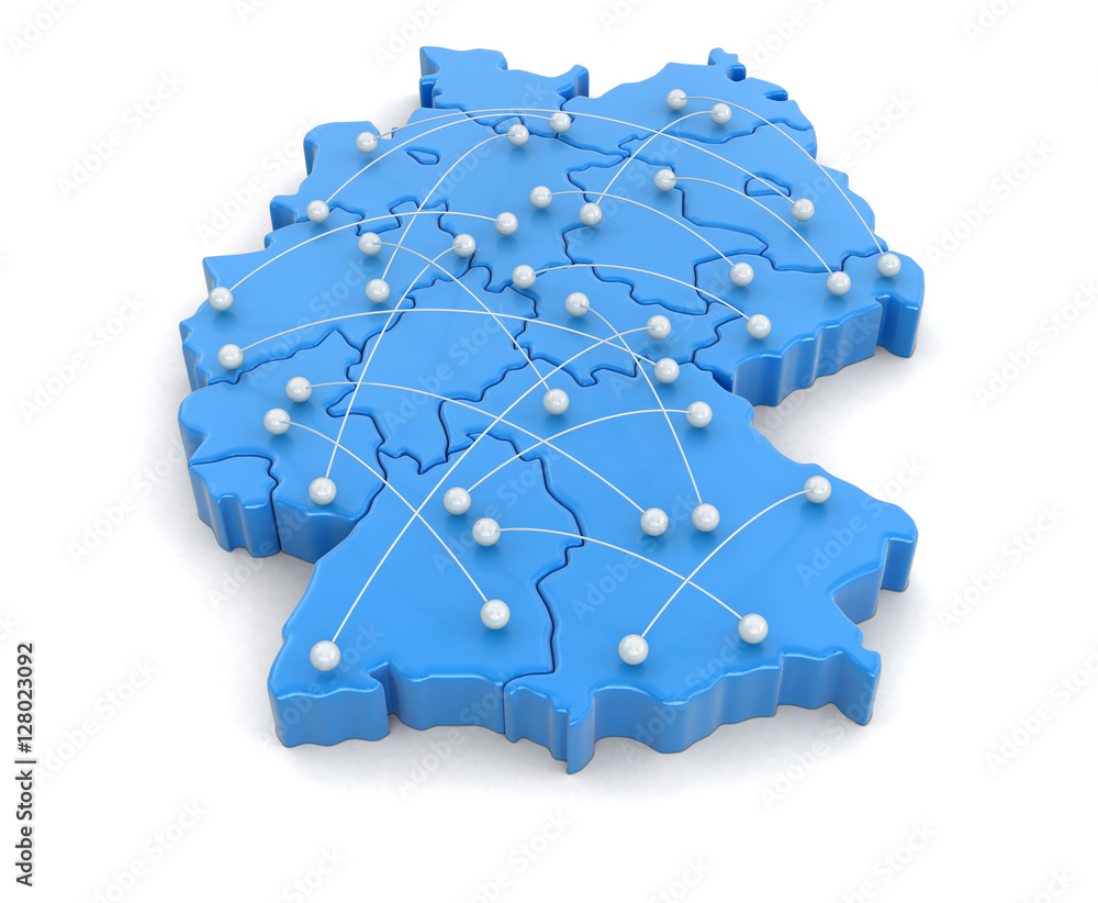 Poster map of germany with flight paths. image with clipping path.
