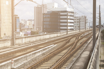 Fototapeta premium BTS, sky train railroad with cloudy sky.