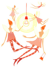 Phototherapy, Five girl fly around on a white background