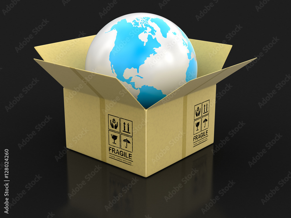 Poster open package with globe. image with clipping path