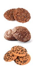 Set of delicious cookies on white background