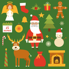 Vector cartoon Christmas, New Year icons
