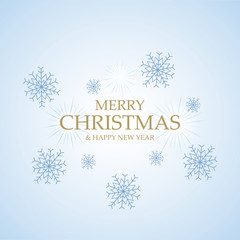 Merry Christmas greeting card. Lettering design Merry Christmas on blue background with snowflakes