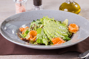 salad with red fish and vegetable