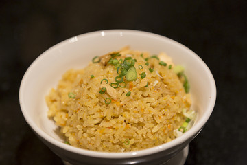 Rice fry with garlic in restaurant.