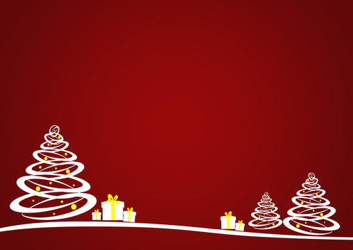 Christmas tree with gifts on red background