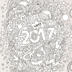 Cartoon cute doodles hand drawn New Year illustration