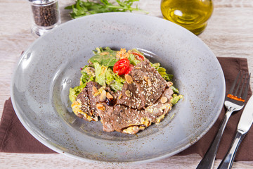 hot salad with beef