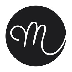 Letter M Monogram inside a black circle. vector image isolated on white background.