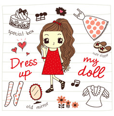 dress up my doll doodle vector