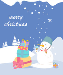 Merry Christmas greeting card snowman