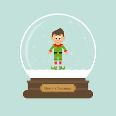 cartoon christmas snowglobe and elf 