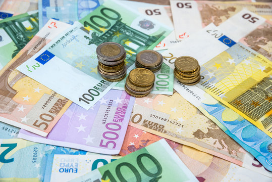 euro money - background with banknotes and coins