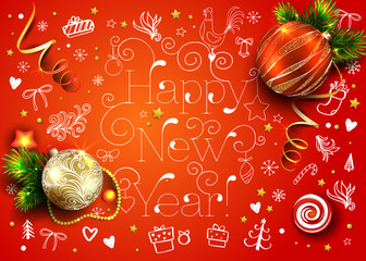  Hand drawn Christmas elements and calligraphy inscriptions