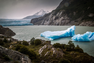 View of Grey Glacier, Torres del Paine National Park, Patagonia, Chile. Global warming is affecting the glaciers all over the world. 