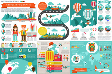 Naklejka premium Flat travel infographic elements vector