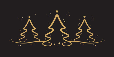 Naklejka premium gold christmas trees stars black background