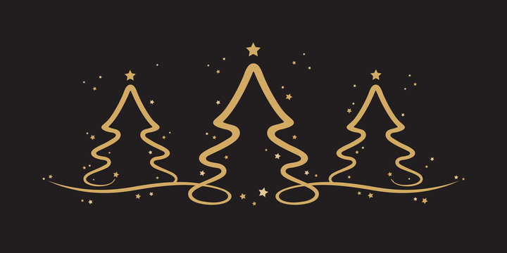 gold christmas trees stars black background