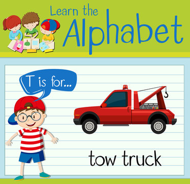 Flashcard letter T is for tow truck