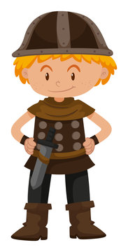 Boy dressed as viking soldier