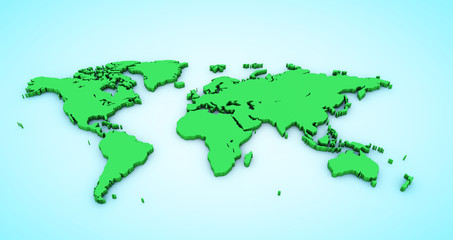 green map of the world on blue background 3d render