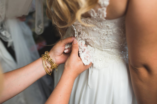 Hands Buttoning Lace Dress
