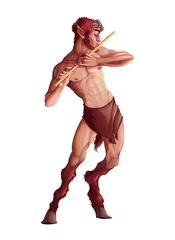 Tuinposter Faun playing the flute © ddraw