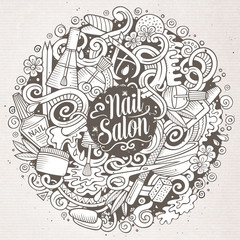 Cartoon doodles Nail salon illustration