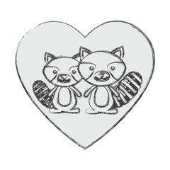 Raccoon cartoon in love icon. Animal cute adorable creature and friendly theme. Isolated design. Vector illustration