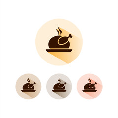 Roast chicken icon on colored circles
